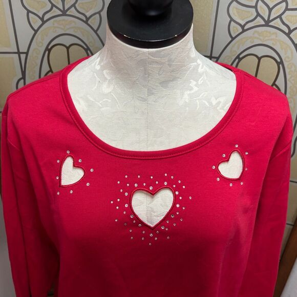 Quacker Factory Hear Cut Out Rhinestone 3/4 Sleeve Blouse Top NWT Plus Size 1X - Picture 5 of 14